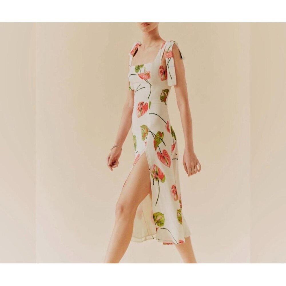 NEW Reformation Twilight Dress Cali Size 0 Floral Midi Smocked Boho Cocktail
